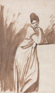 Dame læner sig op ad en søjle: (Muligvis en skitse til "Miss Woodley") af George Romney