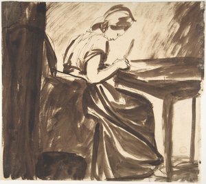 Dame siddende ved et bord (forsiden); Dansende figurer (bagsiden) af George Romney