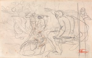 Muligvis siddende figur, der afsiger dom over en knælende figur af George Romney