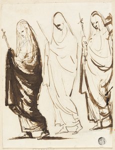 Procession af tre draperede kvinder, der holder kors eller sceptre af George Romney