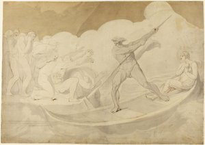 Psyche blev sejlet over Styx fra Apuleius, »Det gyldne æsel«, VI, 18 af George Romney
