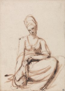 Siddende kvinde fodrer et dyr af George Romney