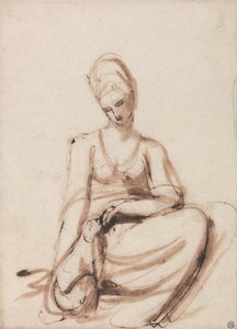 Siddende kvinde fodrer et dyr af George Romney
