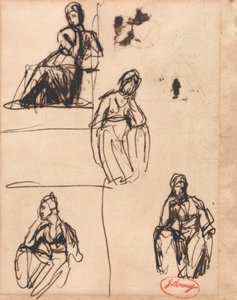 Siddende og halvt knælende kvinde af George Romney