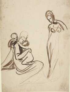 Siddende kvinde med to børn og en stående kvinde af George Romney