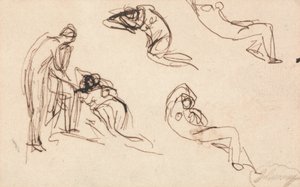 Stående figur og fire liggende figurer af George Romney