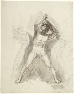 Stående mandlig nøgenfigur med skjold af George Romney