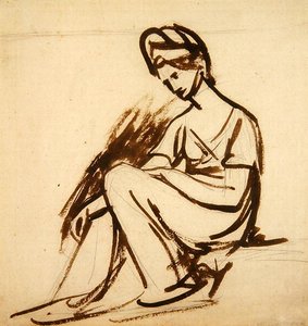 Studie til et portræt af en siddende dame (brunt blæk over blyant på papir) af George Romney
