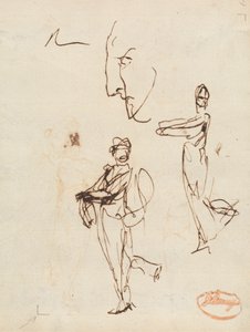 Studie af to figurer og et ansigt af George Romney