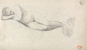 Studie af en liggende nøgenfigur og en siddende kvinde, der trøstes af et barn af George Romney