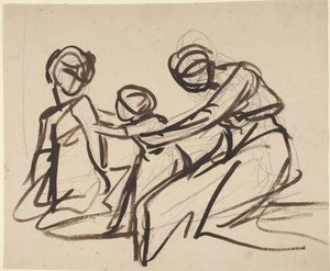 Studie af to siddende kvinder med et barn af George Romney