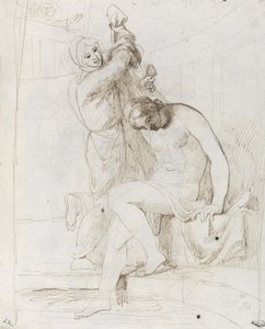 The Bath of Bathsheba (pen og brunt blæk på lagt papir) af George Romney