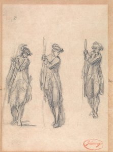 Tre skitser af en mand i uniform af George Romney