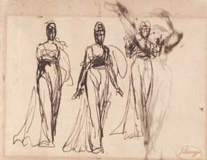 Tre studier af en stående kvinde, muligvis Lady MacBeth af George Romney