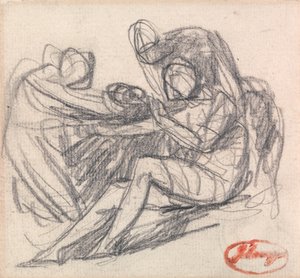 To figurer hjælper en siddende figur af George Romney