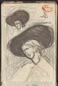 To skitser af en dame med hat af George Romney