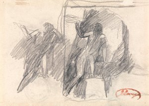 To skitser af en halvt knælende figur af George Romney
