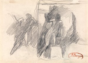 To skitser af en halvknælende figur af George Romney