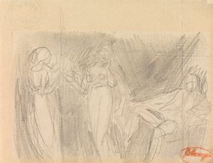 To kvinder og en siddende mand af George Romney