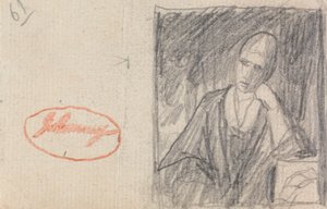 Kvinde, der hviler hovedet på en bøjet arm af George Romney