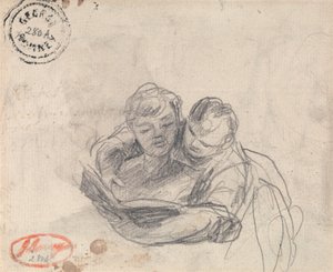 Kvinde, der lærer et barn at læse af George Romney
