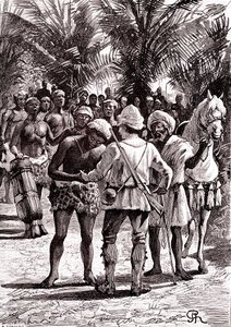 Udforsker i de store søer i Sudan. 1888 (gravering) af George Roux