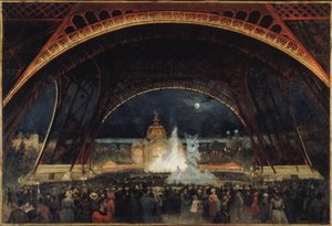 Natfest på Verdensudstillingen i 1889, under Eiffeltårnet, ca. 1889 (olie på lærred) af George Roux