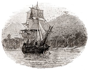 Hispaniola kaster anker ud for øen af George Roux
