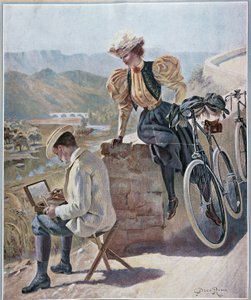 Akvarel og cykling - litografi af Georges Roux, v.1900