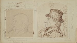 Studier af kaniner med overlejrede portrætter af William Blake og Henry Fuseli (grafit og blæk på papir)