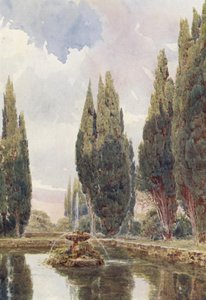 Italienske haver: Il Laghetto, Villa Falconieri (farvelitografi) af George Samuel Elgood