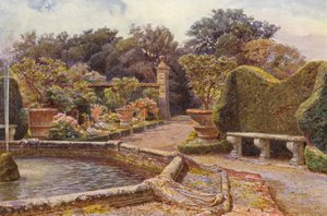 Italienske haver: Fontænen, Villa di Caniparola (farvelitografi) af George Samuel Elgood
