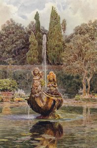 Italienske haver: Villa Aldobrandini, fontæne i parterre (farvelitografi) af George Samuel Elgood