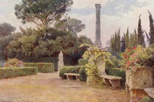 Italienske haver: Villa Medici (farvelitografi) af George Samuel Elgood