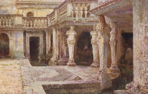 Italienske haver: Villa di Papa Giulio (farvelitografi) af George Samuel Elgood