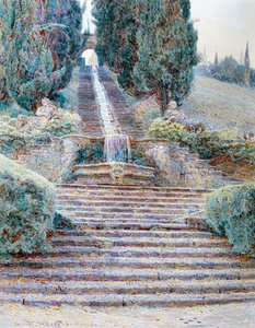 Kaskaden ved Villa Cicogna, Italien 1901 (akvarel) af George Samuel Elgood