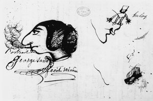 George Sand ryger (1804-76) karikeret af hende selv