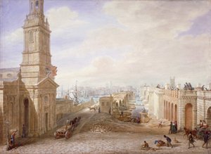 Gamle og nye London-broer ser mod syd, London, 1831.