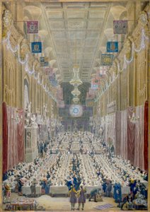 Udsigt over overborgmesterens middag i Guildhall, City of London, 1828