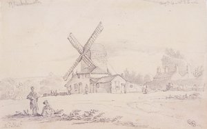 Udsigt over mølle med en vindmølle på Blackheath, Greenwich, London, 1833