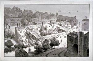 Fugleperspektiv af biskoppen af Winchesters palads, Southwark, London, c1820. af George Shepherd