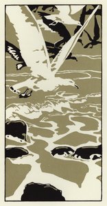 Fra stranden kom en stor hvid måge (farve litho) af George Sheringham