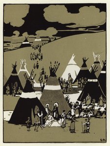 Om aftenen kom de til en lejr (farve litho) af George Sheringham