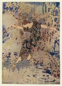 Hun klatrede ind i et træ, der strakte sig ud over vandet (farve litho) af George Sheringham