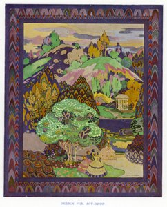 The Duenna af Sheridan: Design for Act-Drop (farve litho) af George Sheringham