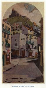 The Duenna af Sheridan: Street Scene in Sevilla (farve litho) af George Sheringham