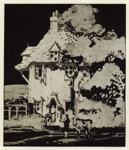 "Hvor skal du hen med koen?" (farve litho) af George Sheringham