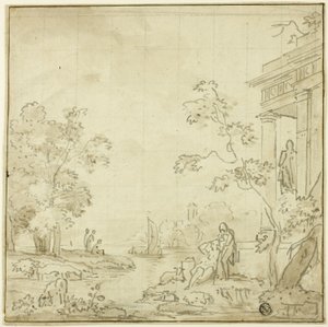 Havnescene med figurer, tempel af George Smith of Chichester