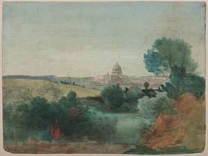 Sankt Peters set fra Campagna, ca. 1850 (wc over blyant på papir) af George Snr. Inness