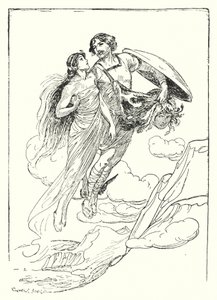 Perseus: "Perseus løftede sin smukke Andromeda i sine arme og flygtede med hende til klippetoppen" (litho) af George Soper